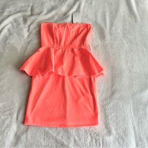 Zara Coral Strapless Peplum Dress